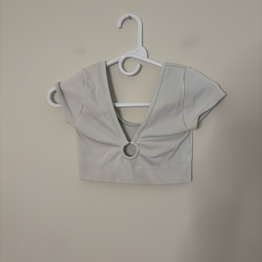 Aerie Women’s Small White Short Sleeve Crop Top Ribbed Boho